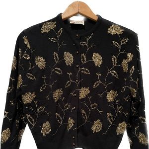 Elegant Black and Gold Floral Cardigan